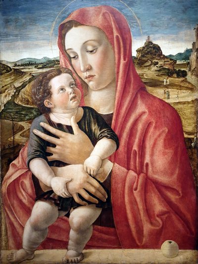 Duits: Maria mit dem Kind, das auf einer Brüstung steht Madonna met kind door Giovanni Bellini