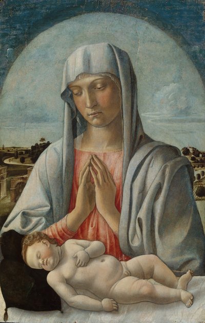 Madonna die het Slapende Kind Aanbidt door Giovanni Bellini