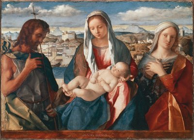 Madonna en Kind met Sint Johannes de Doper en een Heilige door Giovanni Bellini