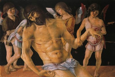 Pieta of Dode Christus ondersteund door engelen door Giovanni Bellini