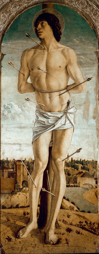Polyptiek van Sint Vincent Ferrier: Sint Sebastiaan. door Giovanni Bellini