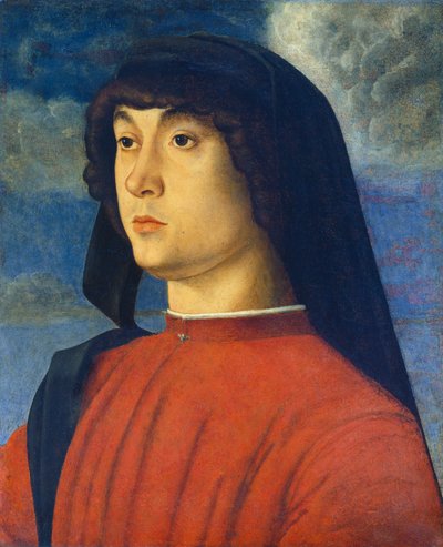 Portret van een jonge man in rood door Giovanni Bellini