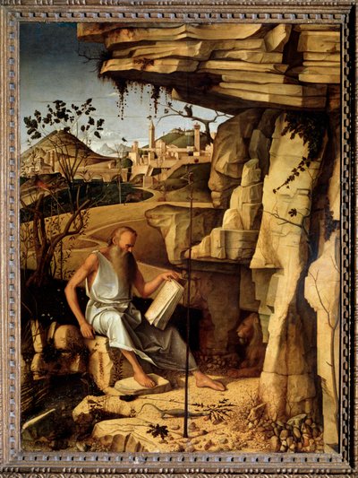 Sint Hiëronymus in de woestijn door Giovanni Bellini
