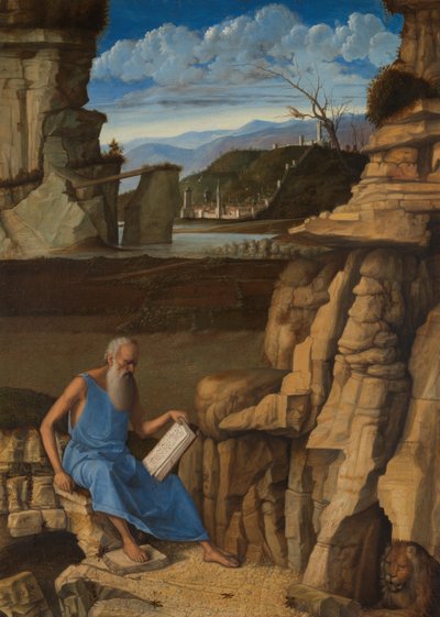 Sint Hiëronymus lezend in een landschap, c.1480-5 door Giovanni Bellini