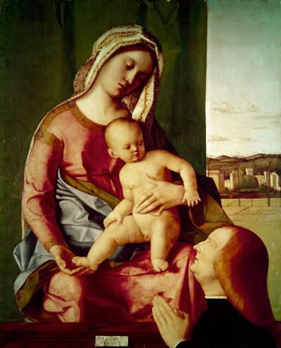 De Madonna en Kind met een schenker door Giovanni Bellini