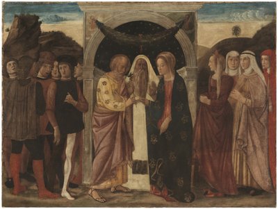 Het Huwelijk van de Maagd (tempera op linnen) door Giovanni Bellini