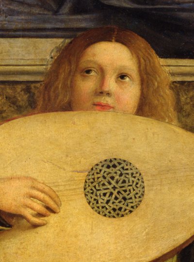 Het San Giobbe Altaarstuk, detail van een engel die muziek speelt, c.1487 (detail) door Giovanni Bellini