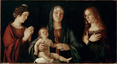 Maagd met kind met Sint Catharina en Sint Maria Magdalena door Giovanni Bellini
