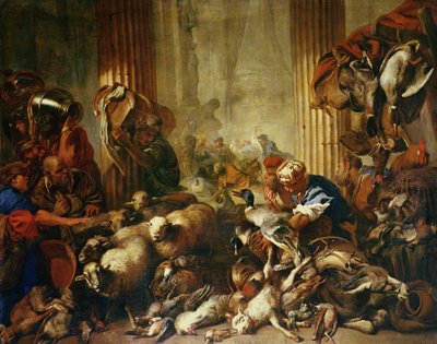 Jezus Verdrijft de Kooplieden uit de Tempel door Giovanni Benedetto Castiglione