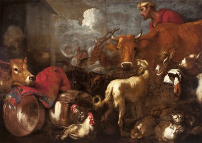 De dieren gaan aan boord van de ark van Noach door Giovanni Benedetto Castiglione