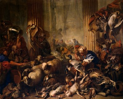 Christus verdrijft handelaars uit de tempel door Giovanni Benedetto Castiglione