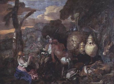 Bacchanten en een sater door Giovanni Benedetto Castiglione