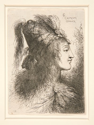Figuur naar rechts, uit de serie Kleine studies van hoofden door Giovanni Benedetto Castiglione