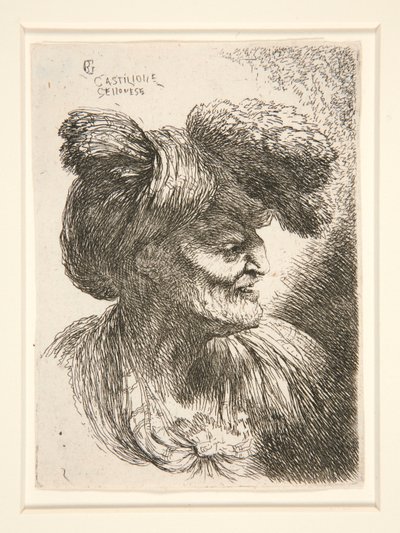 Figuur naar rechts, uit de serie Kleine studies van hoofden door Giovanni Benedetto Castiglione
