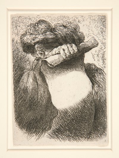 Figuur die een grote banderol vasthoudt, uit de serie Kleine Studies van Hoofden door Giovanni Benedetto Castiglione