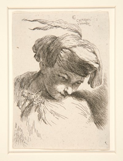 Figuur met hun hoofd tegen hun schouder, uit de serie Kleine studies van hoofden door Giovanni Benedetto Castiglione