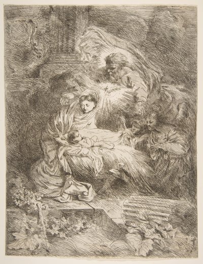 God de Vader die de Maagd en het Kind observeert, engelen aan de rechterkant, ca. 1645-47 door Giovanni Benedetto Castiglione