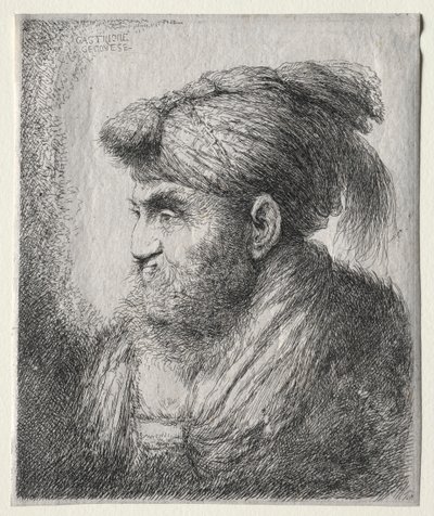Hoofd van een Man in Oosterse Tulband door Giovanni Benedetto Castiglione