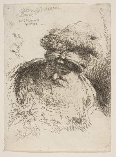 Hoofd van een oude bebaarde man met een tulband, uit de serie Kleine Hoofden in Oriëntaalse stijl, ca. 1645-1650 door Giovanni Benedetto Castiglione