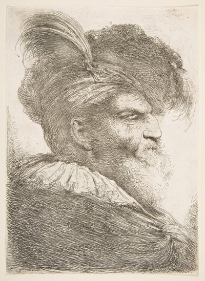 Hoofd van een oude man naar rechts, uit de serie van Grote Oosterse Hoofden door Giovanni Benedetto Castiglione
