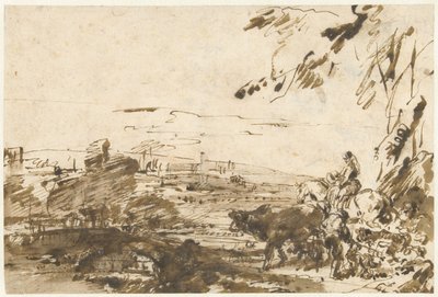 Herders met een kudde door Giovanni Benedetto Castiglione