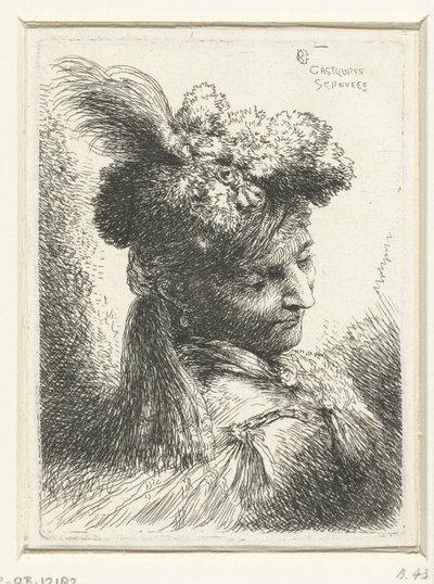Hoofd van een jongeman met een oorbel Kleine studie van hoofden met oosterse hoofddeksels (serie titel) door Giovanni Benedetto Castiglione