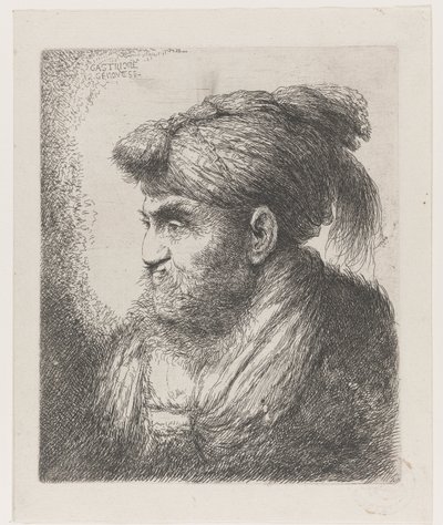 Hoofd van een man met een tulband met kwast (Grote studie van hoofden met oosterse hoofddeksels) door Giovanni Benedetto Castiglione