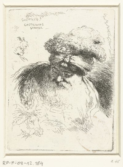 Hoofd van een oude man met muts door Giovanni Benedetto Castiglione