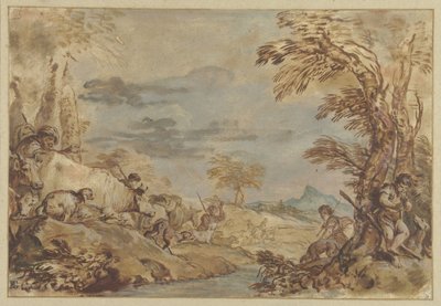 Landschap met voorttrekkende kudden door Giovanni Benedetto Castiglione