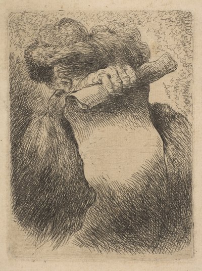 Man die een rol voor zijn gezicht houdt, uit de serie Kleine Hoofden in Oriëntaalse stijl, ca. 1645-50 door Giovanni Benedetto Castiglione