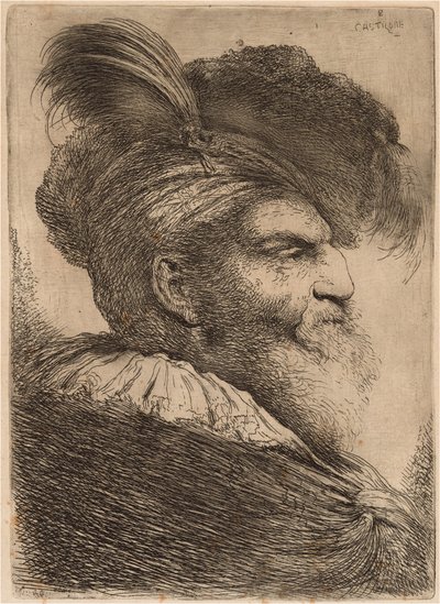 Man met een Lange Baard en Hoofddoek, Naar Rechts Gekeerd door Giovanni Benedetto Castiglione