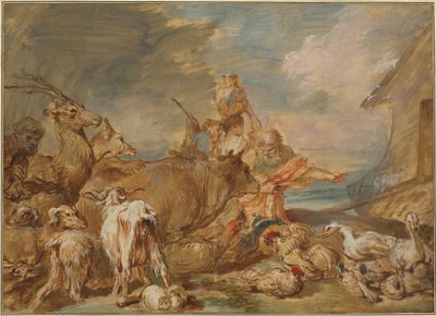 Noach leidt de dieren naar de ark door Giovanni Benedetto Castiglione