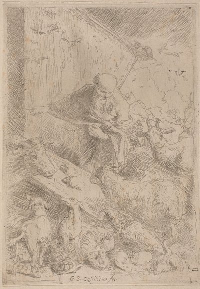 Noach en de Dieren die de Ark Binnenkomen door Giovanni Benedetto Castiglione