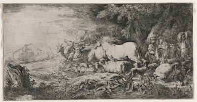 Noach en de Dieren die de Ark Binnenkomen door Giovanni Benedetto Castiglione