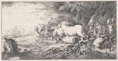 Noach en de dieren die de ark binnengaan door Giovanni Benedetto Castiglione