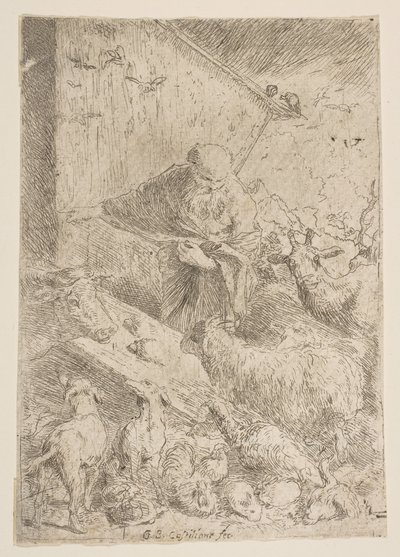 Noach laat de dieren in de ark door Giovanni Benedetto Castiglione