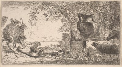 Pan Liggend voor een Grote Vaas door Giovanni Benedetto Castiglione