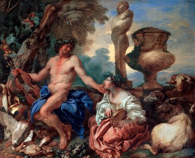 Pastorale scène. Faun en herderin door Giovanni Benedetto Castiglione