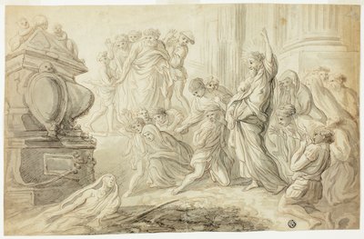 Opwekking van Lazarus (recto); Reizigers met kar buiten herberg (verso) door Giovanni Benedetto Castiglione