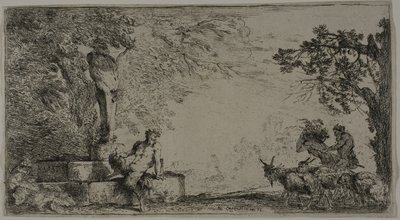 Sater Rustend onder een Herm door Giovanni Benedetto Castiglione