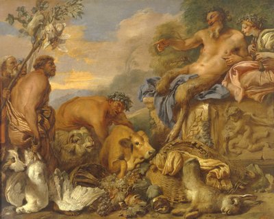 Satyrs brengen hun geschenken, vroege jaren 1640 door Giovanni Benedetto Castiglione