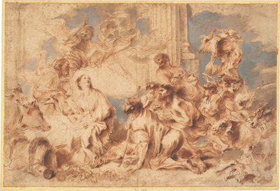 De Aanbidding van de Herders door Giovanni Benedetto Castiglione