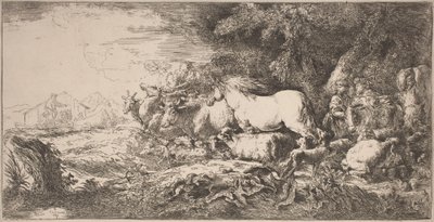 De dieren op weg naar de ark door Giovanni Benedetto Castiglione