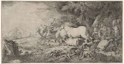De dieren op weg naar de ark door Giovanni Benedetto Castiglione