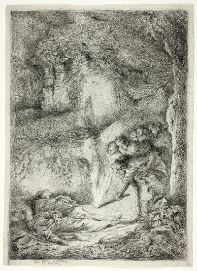 De lichamen van de heiligen Petrus en Paulus verborgen in de catacomben door Giovanni Benedetto Castiglione