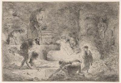Tobit begraaft de doden door Giovanni Benedetto Castiglione