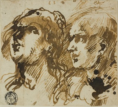 Twee hoofden door Giovanni Benedetto Castiglione