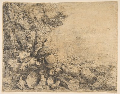 Twee herders, een ezel en andere dieren in een landschap, ca. 1638-1640 door Giovanni Benedetto Castiglione