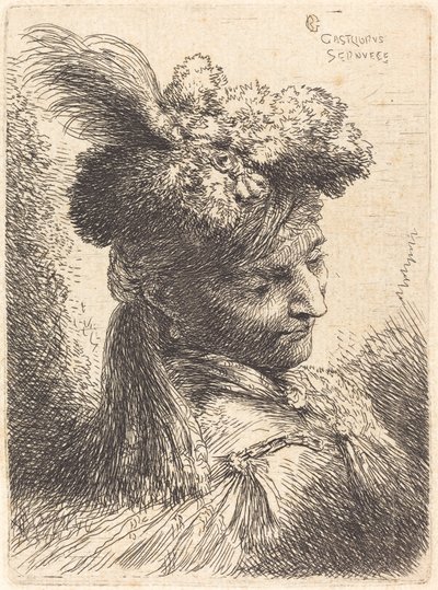 Jonge Man met een Bont Hoofddeksel met een Hoofdband, naar Rechts Gekeerd door Giovanni Benedetto Castiglione