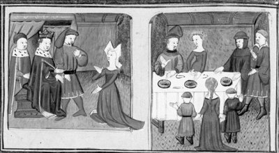 Decameron,Giletta vraagt de koning haar te laten trouwen met Beltramo di Rossiglione; Giletta presenteert haar kinderen aan Beltramo. Derde dag, kort verhaal 9 door Giovanni Boccaccio